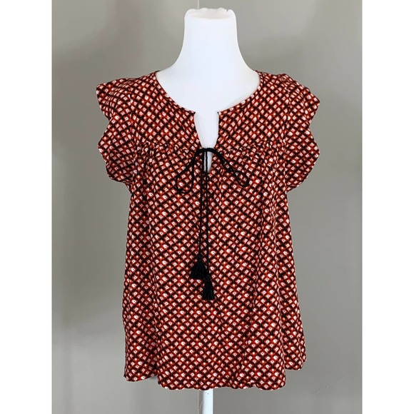 FREE Ann Taylor Red Peasant Boho Blouse Spring Summer Professional Career Resort - Picture 2 of 11